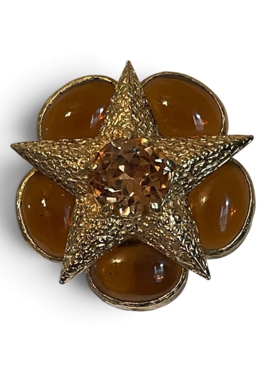 Benedikt NY Jewelry - *RARE* Vintage Benedikt NY Amber Colored Glass Cabochon Star Brooch